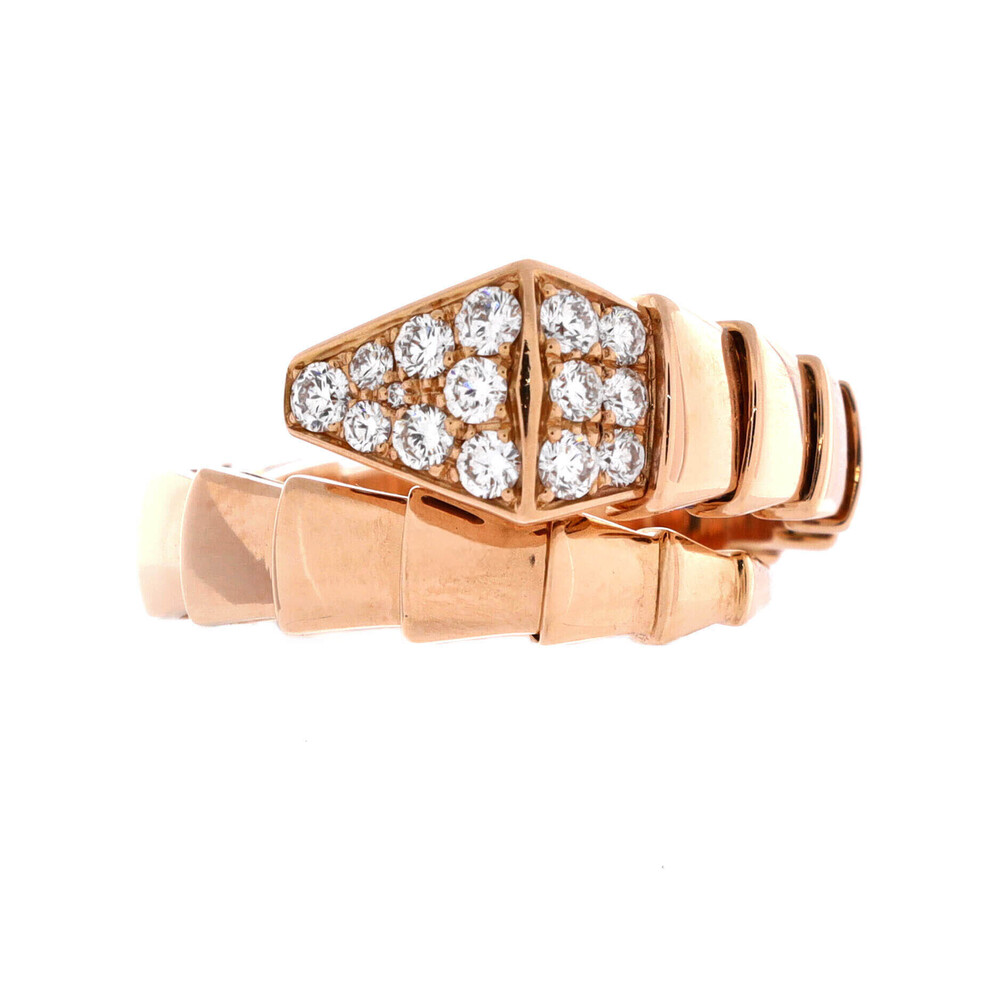 Bvlgari Wide Serpenti Viper One-Coil Ring 18K Rose Gold with Diamonds
